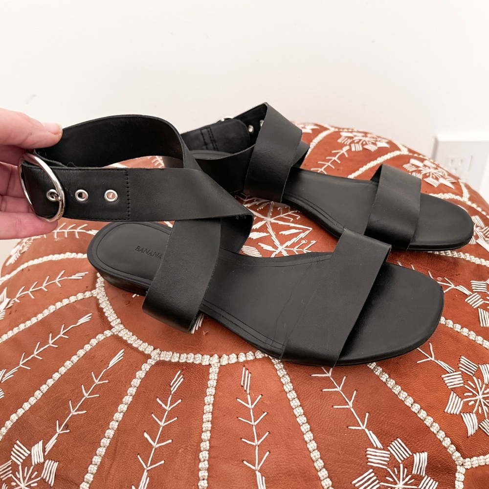 EUC Banana Republic leather ankle strap sandals, black, size 8